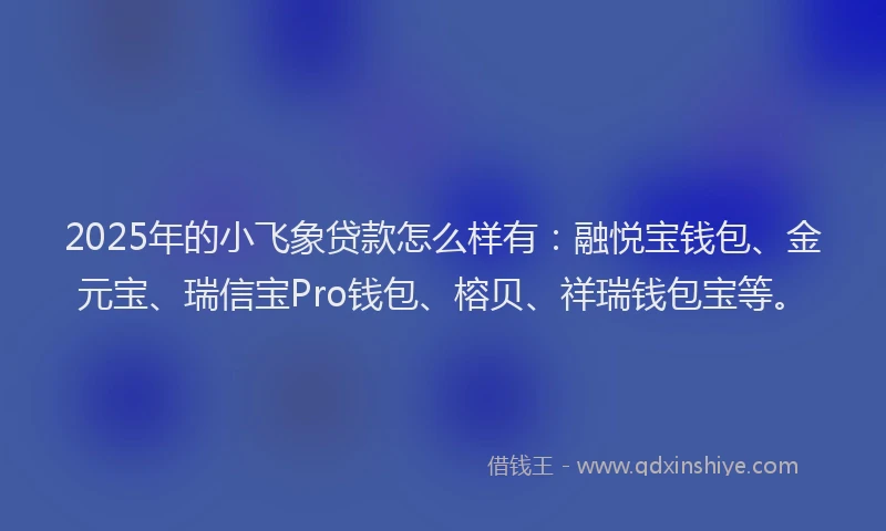 2025年的小飞象贷款怎么样有：融悦宝钱包、金元宝、瑞信宝Pro钱包、榕贝、祥瑞钱包宝等。
