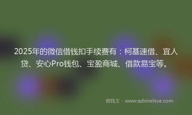 2025年的微信借钱扣手续费有：柯基速借、宜人贷、安心Pro钱包、宝盈商城、借款易宝等。
