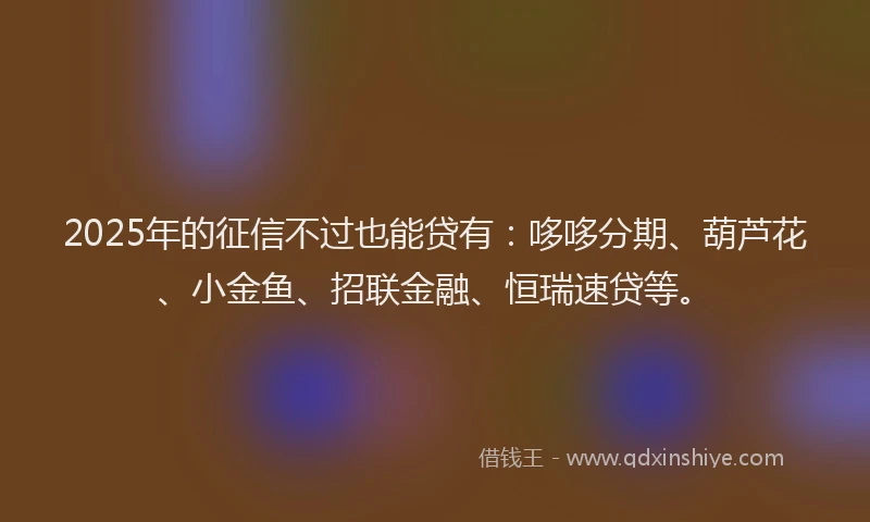 2025年的征信不过也能贷有：哆哆分期、葫芦花、小金鱼、招联金融、恒瑞速贷等。