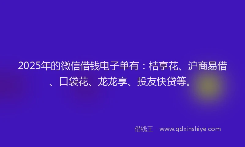 2025年的微信借钱电子单有：桔享花、沪商易借、口袋花、龙龙享、投友快贷等。