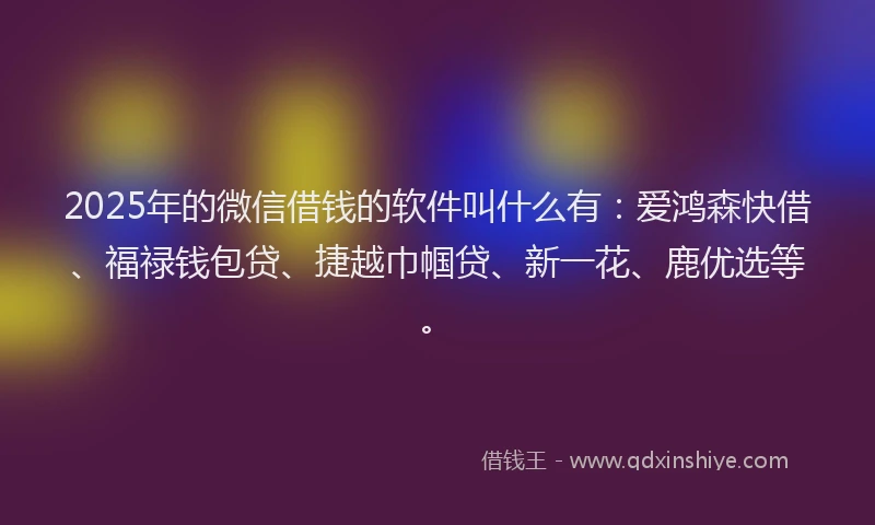 2025年的微信借钱的软件叫什么有：爱鸿森快借、福禄钱包贷、捷越巾帼贷、新一花、鹿优选等。