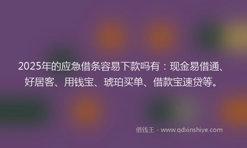 2025年的应急借条容易下款吗有：现金易借通、好居客、用钱宝、琥珀买单、借款宝速贷等。