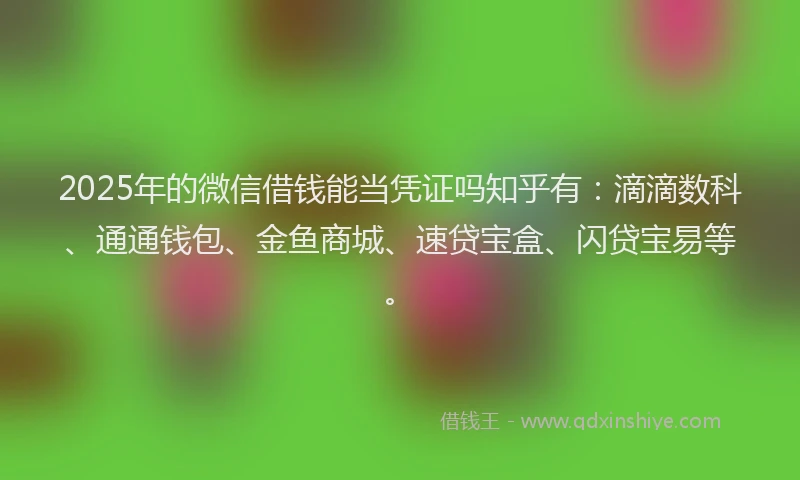 2025年的微信借钱能当凭证吗知乎有：滴滴数科、通通钱包、金鱼商城、速贷宝盒、闪贷宝易等。