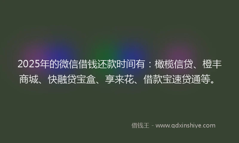 2025年的微信借钱还款时间有：橄榄信贷、橙丰商城、快融贷宝盒、享来花、借款宝速贷通等。