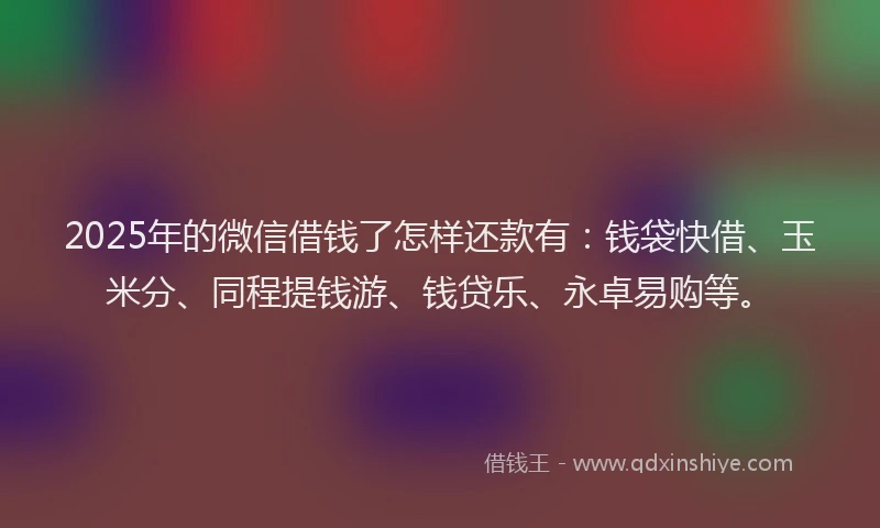 2025年的微信借钱了怎样还款有：钱袋快借、玉米分、同程提钱游、钱贷乐、永卓易购等。