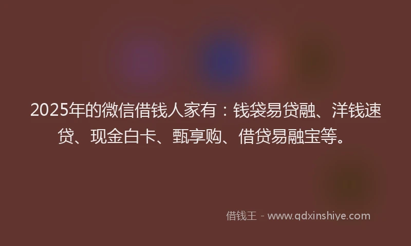 2025年的微信借钱人家有：钱袋易贷融、洋钱速贷、现金白卡、甄享购、借贷易融宝等。
