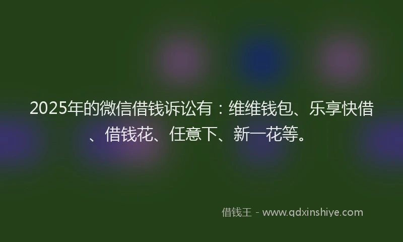 2025年的微信借钱诉讼有：维维钱包、乐享快借、借钱花、任意下、新一花等。