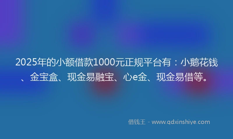 2025年的小额借款1000元正规平台有：小鹅花钱、金宝盒、现金易融宝、心e金、现金易借等。