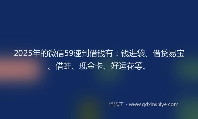 2025年的微信59速到借钱有：钱进袋、借贷易宝、借蛙、现金卡、好运花等。