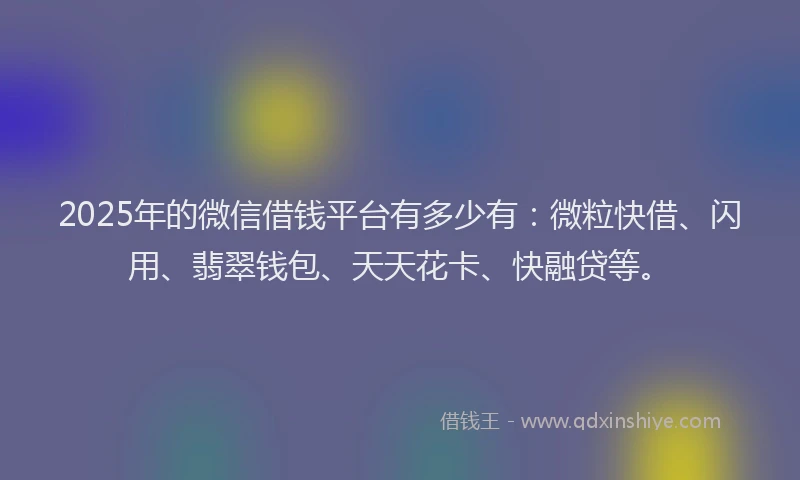 2025年的微信借钱平台有多少有：微粒快借、闪用、翡翠钱包、天天花卡、快融贷等。