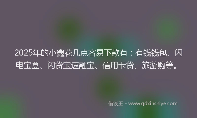 2025年的小鑫花几点容易下款有：有钱钱包、闪电宝盒、闪贷宝速融宝、信用卡贷、旅游购等。