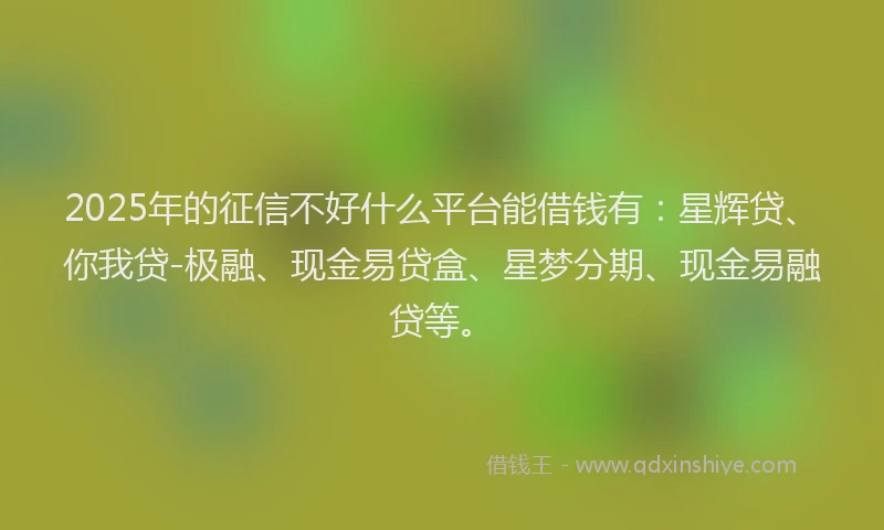 2025年的征信不好什么平台能借钱有：星辉贷、你我贷-极融、现金易贷盒、星梦分期、现金易融贷等。