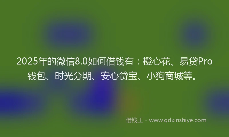 2025年的微信8.0如何借钱有：橙心花、易贷Pro钱包、时光分期、安心贷宝、小狗商城等。