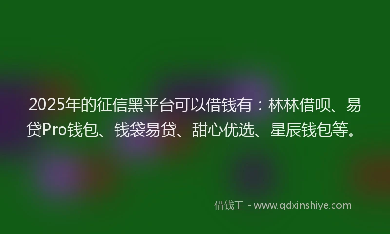 2025年的征信黑平台可以借钱有：林林借呗、易贷Pro钱包、钱袋易贷、甜心优选、星辰钱包等。
