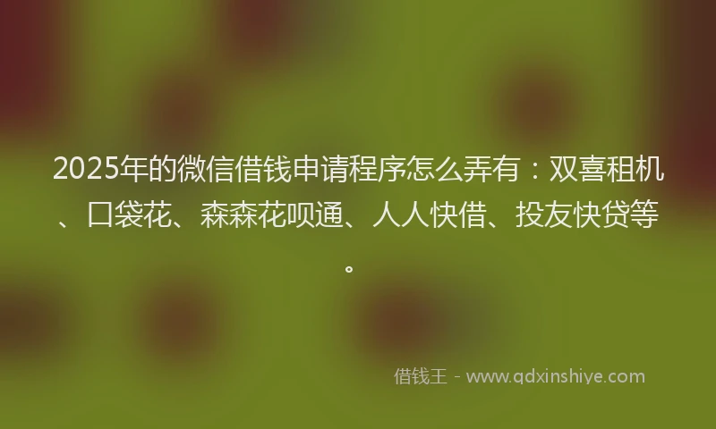 2025年的微信借钱申请程序怎么弄有：双喜租机、口袋花、森森花呗通、人人快借、投友快贷等。