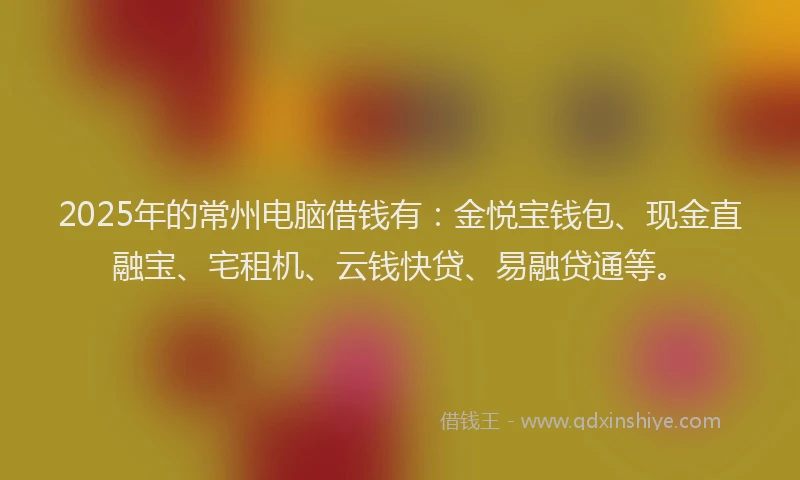 2025年的常州电脑借钱有：金悦宝钱包、现金直融宝、宅租机、云钱快贷、易融贷通等。