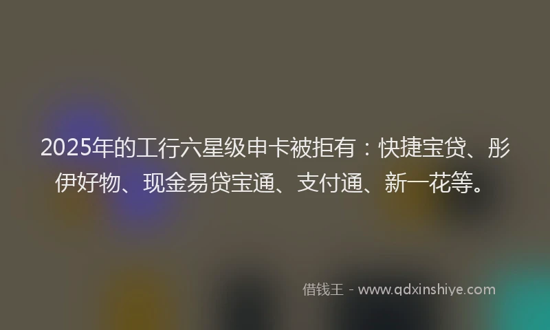 2025年的工行六星级申卡被拒有：快捷宝贷、彤伊好物、现金易贷宝通、支付通、新一花等。