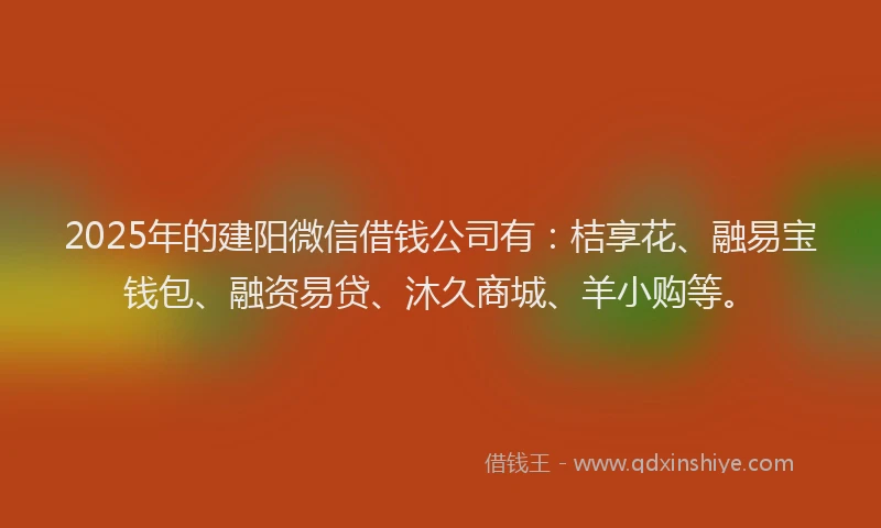 2025年的建阳微信借钱公司有：桔享花、融易宝钱包、融资易贷、沐久商城、羊小购等。