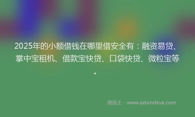 2025年的小额借钱在哪里借安全有：融资易贷、掌中宝租机、借款宝快贷、口袋快贷、微粒宝等。
