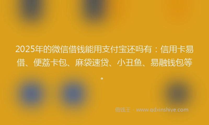 2025年的微信借钱能用支付宝还吗有：信用卡易借、便荔卡包、麻袋速贷、小丑鱼、易融钱包等。