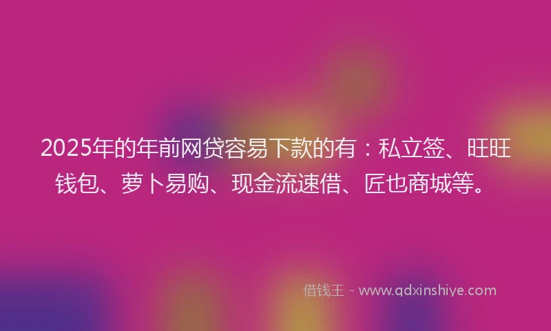 2025年的年前网贷容易下款的有：私立签、旺旺钱包、萝卜易购、现金流速借、匠也商城等。