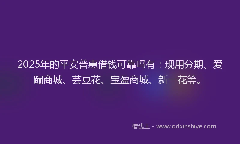 2025年的平安普惠借钱可靠吗有：现用分期、爱蹦商城、芸豆花、宝盈商城、新一花等。