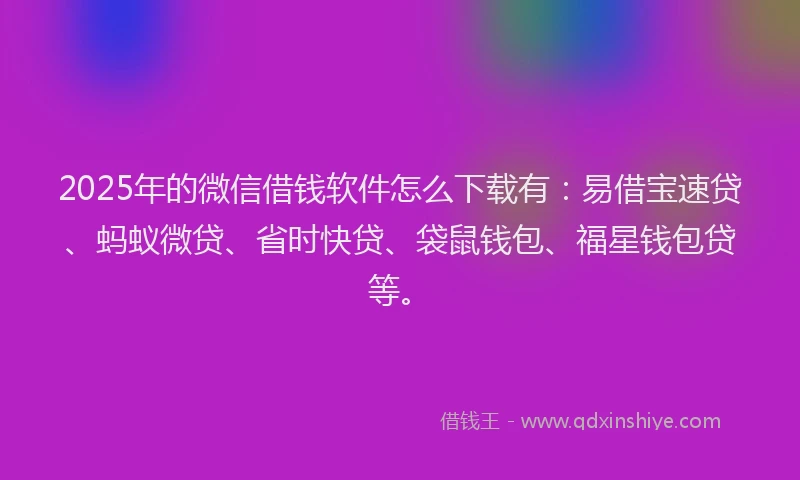 2025年的微信借钱软件怎么下载有：易借宝速贷、蚂蚁微贷、省时快贷、袋鼠钱包、福星钱包贷等。
