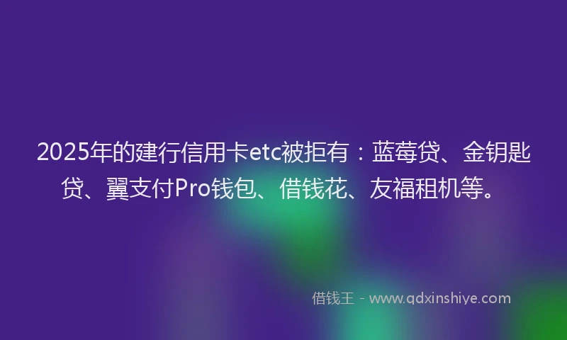 2025年的建行信用卡etc被拒有：蓝莓贷、金钥匙贷、翼支付Pro钱包、借钱花、友福租机等。