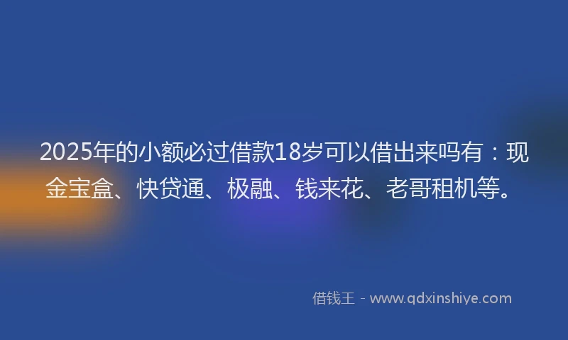 2025年的小额必过借款18岁可以借出来吗有：现金宝盒、快贷通、极融、钱来花、老哥租机等。