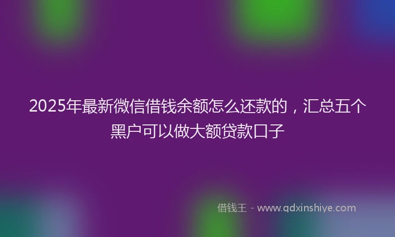 2025年最新微信借钱余额怎么还款的，汇总五个黑户可以做大额贷款口子