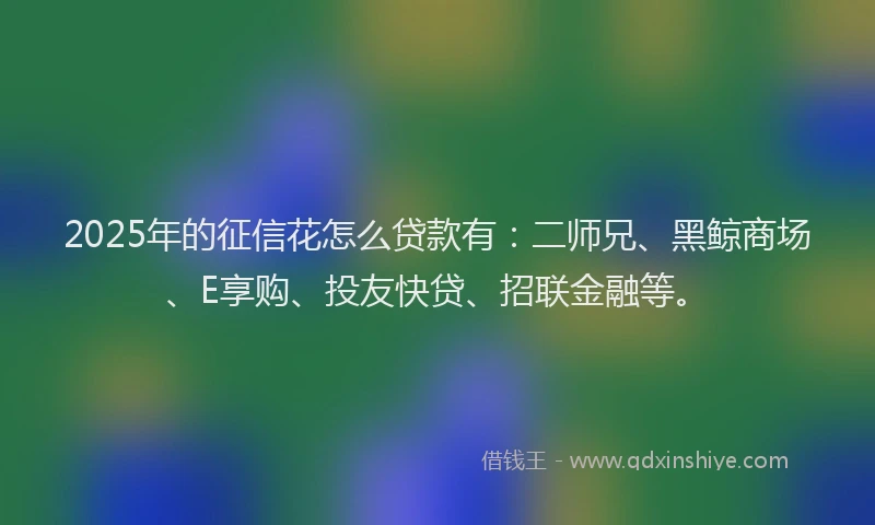 2025年的征信花怎么贷款有：二师兄、黑鲸商场、E享购、投友快贷、招联金融等。