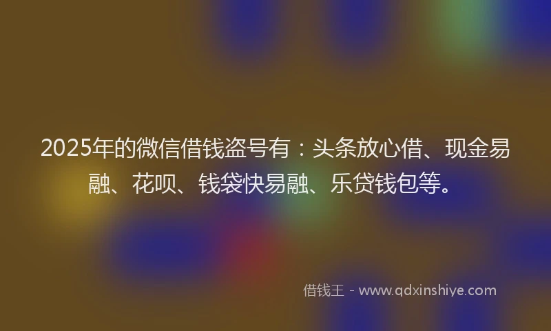 2025年的微信借钱盗号有：头条放心借、现金易融、花呗、钱袋快易融、乐贷钱包等。