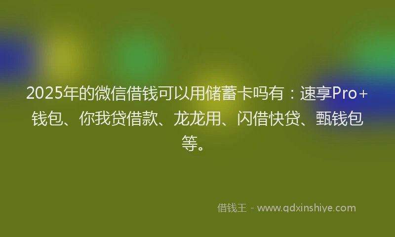 2025年的微信借钱可以用储蓄卡吗有：速享Pro+钱包、你我贷借款、龙龙用、闪借快贷、甄钱包等。