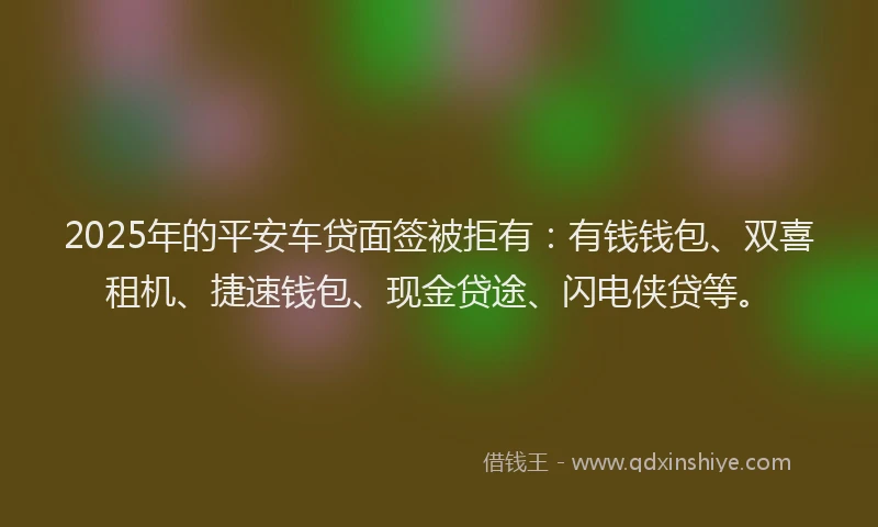 2025年的平安车贷面签被拒有：有钱钱包、双喜租机、捷速钱包、现金贷途、闪电侠贷等。