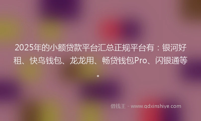 2025年的小额贷款平台汇总正规平台有：银河好租、快鸟钱包、龙龙用、畅贷钱包Pro、闪银通等。