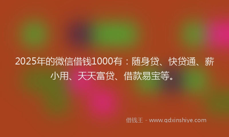 2025年的微信借钱1000有：随身贷、快贷通、薪小用、天天富贷、借款易宝等。