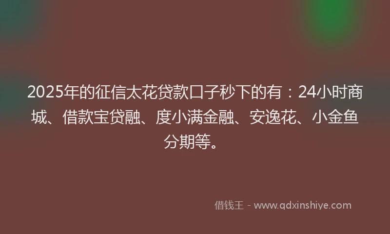 2025年的征信太花贷款口子秒下的有：24小时商城、借款宝贷融、度小满金融、安逸花、小金鱼分期等。