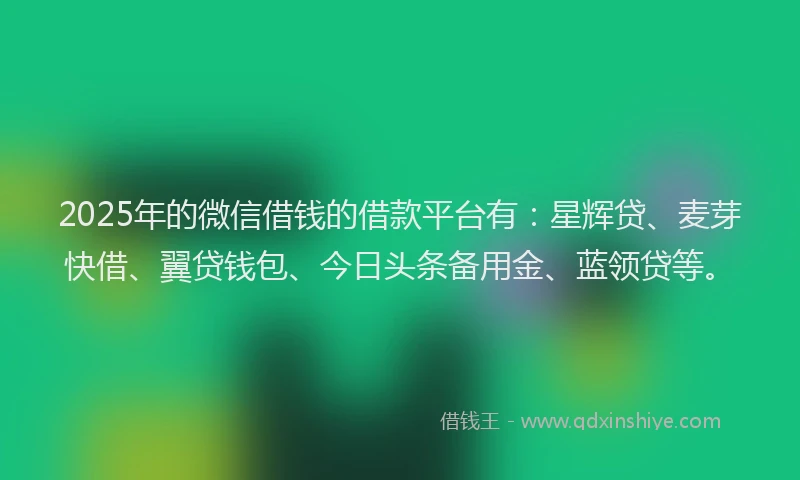 2025年的微信借钱的借款平台有：星辉贷、麦芽快借、翼贷钱包、今日头条备用金、蓝领贷等。