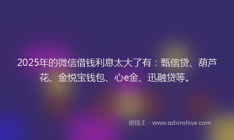 2025年的微信借钱利息太大了有：甄信贷、葫芦花、金悦宝钱包、心e金、迅融贷等。