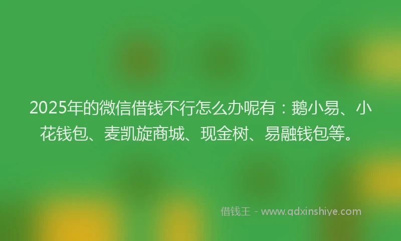 2025年的微信借钱不行怎么办呢有：鹅小易、小花钱包、麦凯旋商城、现金树、易融钱包等。