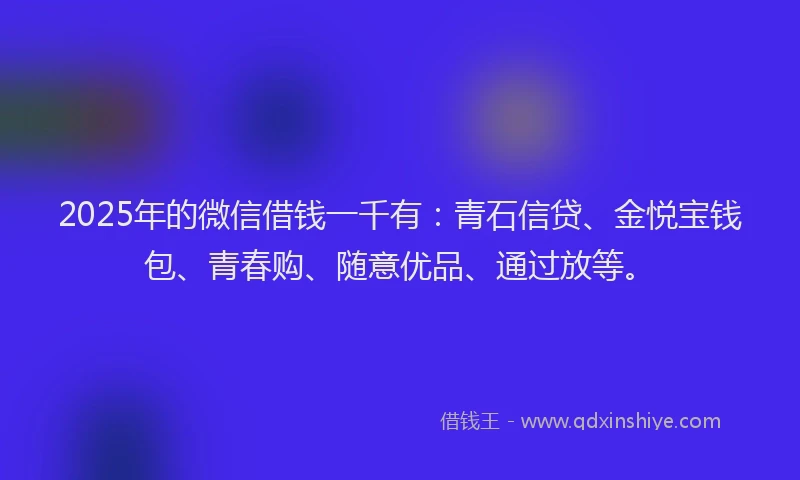 2025年的微信借钱一千有：青石信贷、金悦宝钱包、青春购、随意优品、通过放等。