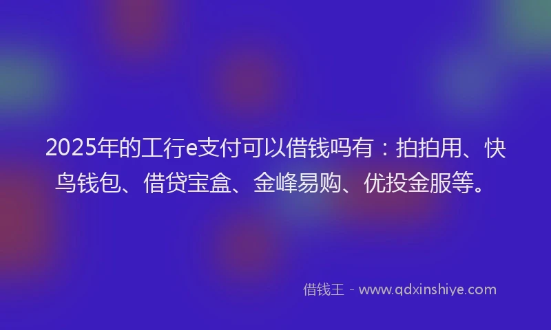 2025年的工行e支付可以借钱吗有：拍拍用、快鸟钱包、借贷宝盒、金峰易购、优投金服等。