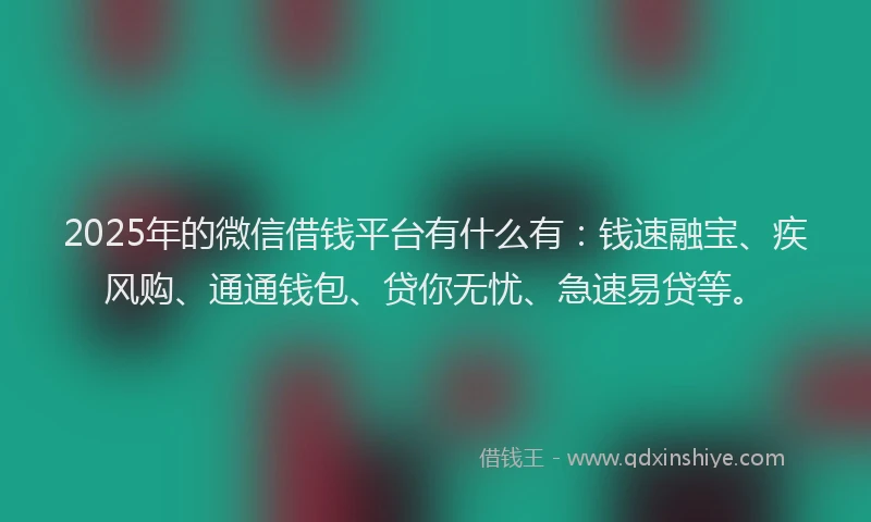 2025年的微信借钱平台有什么有：钱速融宝、疾风购、通通钱包、贷你无忧、急速易贷等。