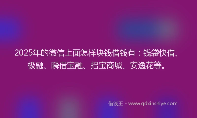 2025年的微信上面怎样块钱借钱有：钱袋快借、极融、瞬借宝融、招宝商城、安逸花等。