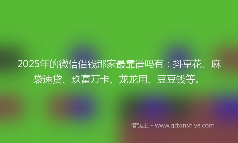 2025年的微信借钱那家最靠谱吗有：抖享花、麻袋速贷、玖富万卡、龙龙用、豆豆钱等。