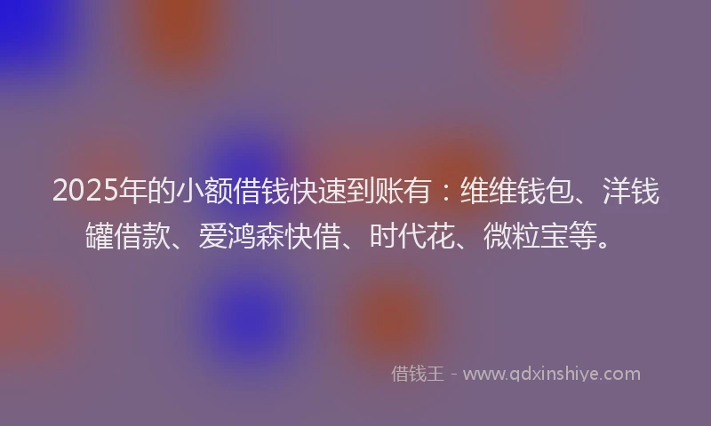 2025年的小额借钱快速到账有：维维钱包、洋钱罐借款、爱鸿森快借、时代花、微粒宝等。