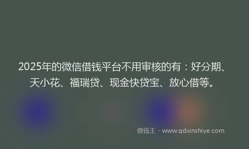 2025年的微信借钱平台不用审核的有：好分期、天小花、福瑞贷、现金快贷宝、放心借等。