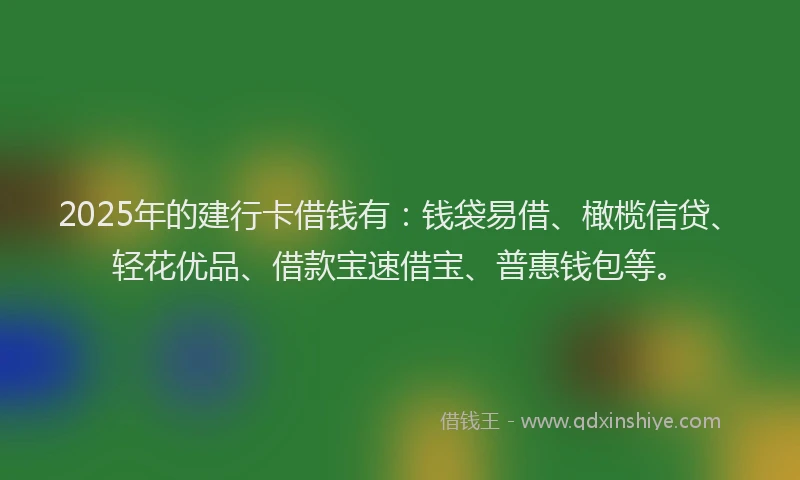 2025年的建行卡借钱有：钱袋易借、橄榄信贷、轻花优品、借款宝速借宝、普惠钱包等。
