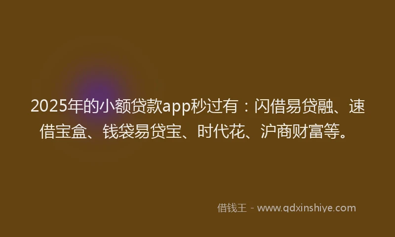 2025年的小额贷款app秒过有：闪借易贷融、速借宝盒、钱袋易贷宝、时代花、沪商财富等。