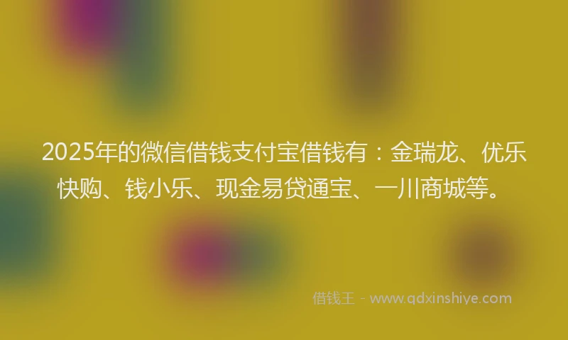 2025年的微信借钱支付宝借钱有：金瑞龙、优乐快购、钱小乐、现金易贷通宝、一川商城等。